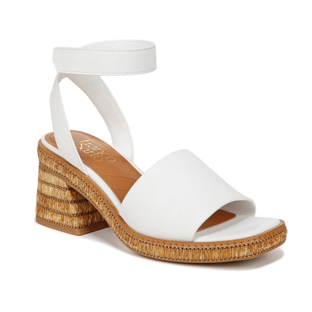 Sarto Franco Faron White Faux Leather Woven Block Heel Women 9.5M
